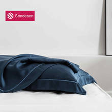 Sondeson-fronha bordada azul escuro, capa de travesseiro 100% seda seda sedosa, saudável, feminina e masculina, presente 2024 - compre barato