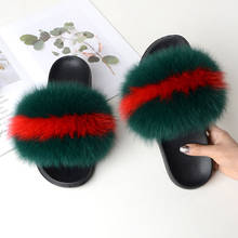 Fur Slides Home Flat Sandals Female Cute Fluffy House Shoes Slippers Women Mixed Colors Fox Fur Slides Women Fashion Flip Flops 2024 - buy cheap