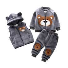 New Children Winter Thick Warm Clothes Baby Boys Girls Cartoon Vest Coat Pants 3Pcs/Sets Kids Clothing Infant Casual Tracksuits 2024 - buy cheap