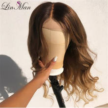 LIN MAN Ombre парик на фронте с волосами младенца свободная волна 150% плотность предварительно выщипанные бразильские Remy человеческие волосы парики 2024 - купить недорого