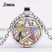 Supernatural Esoteric Pentagram Necklace Tree of Life Triple Moon Wicca Star Glass Gem Pendant 4 Colors Long Chain Amulet 2024 - buy cheap
