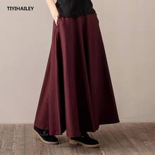 TIYIHAILEY Free Shipping 2020 New Vintage Long Maxi A-line Skirts Women Elastic Waist Winter Spring Wool Thick Warm Black Skirts 2024 - buy cheap