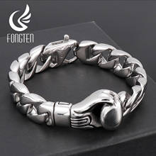 Fongten Boxing Gloves Design Curb Cuban Link Chain Men Bracelet Silver Color Stainless Steel Punk Male Bangle Fashion  Jewelry 2024 - buy cheap