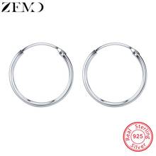 Zemo brincos de argola em prata esterlina 100% real 12-25mm para mulheres acessórios de joia piercing de orelha redonda 2024 - compre barato