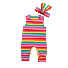 Pudcoco Fast Shipping 0-24M Newborn Baby Girls Romper Clothes Sleeveless Print Rainbow Romper Jumpsuit Cotton Clothes+Headband 2024 - buy cheap