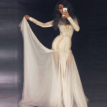 Sexy Women Celebrity Party Glitter Crystals White Dress Female Dancer Singer Show Time Stage Wear Maxi Floor Length Dresses 2024 - buy cheap