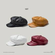 Fashion Vintage PU Hats for Women Cap Autumn Winter Warm Bonnet Hat Female Peaked Caps Women Ladies Hats Cap шапка женская 2024 - buy cheap