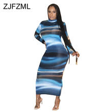 Vestido de fiesta a rayas Tie Dye para mujer, elegante vestido largo Maxi de manga larga con cuello simulado, Sexy, de cintura alta 2024 - compra barato