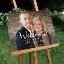 Sinal de casamento em tela personalizado, placa de boas-vindas com foto, bem-vindo ao álbum de fotos de casamento rústico 2024 - compre barato