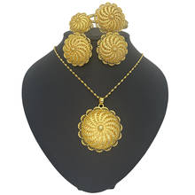 Conjuntos de joias cor dourada 24k, joias com colar redondo, brincos, anéis, presentes de casamento ou festa 2024 - compre barato