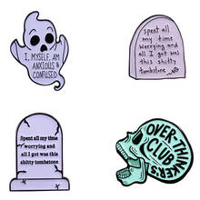Overthinking ansiedade pino tombstone fantasma emblema gótico estilo saúde mental acessório 2024 - compre barato
