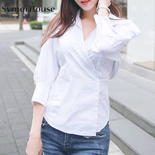 Fashion Women Spring Summer shirts Casual Tops Sexy V-Neck Office Lady white OL Chiffon Tee Stripe Shirts Tops Blusas 2024 - buy cheap