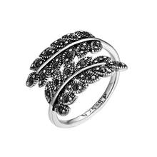 BONISKISS Vintage Unique Silver Color Leaves Ring For Woman Black Zircon Open Leaf Wedding Bands Ring Jewelry 2024 - buy cheap