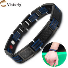 Vinterly Magnetic Men Bracelet Blue Silicone Health Energy Bracelet Male Chain Black Stainless Steel Magnetic Bracelet for Men 2024 - buy cheap