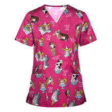 Working Nurse Uniform Blouse Shirt Cartoon Dog Printing V Neck Short Sleeve New Nursing Blouse for Women Pocket Mukoti Yunifomu 2024 - buy cheap