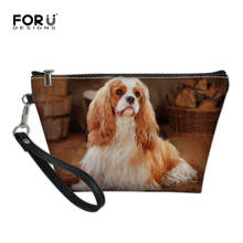 FORUDESIGNS-Bolso de maquillaje pequeño para mujer, bolsa de mano de cuero con diseño de perro Cavalier King, Charles Spaniel 2024 - compra barato