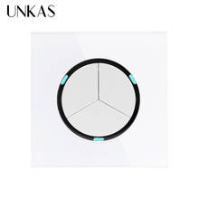 Unkas interruptor de luz de parede 2019, painel de vidro cristal 3 gang 1 way com clique aleatório on/off com indicador led