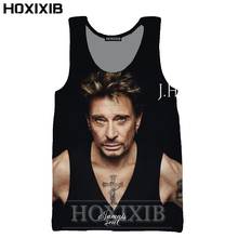 Hoxixib masculino tank tops tendência 3d imprimir lendária celebridade johnny hallyday colete roupas femininas francês elvis camisa casual streetwear 2024 - compre barato