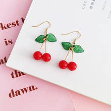 Pendientes de cereza roja para mujer, aretes de cereza fresca, fruta dulce, moda femenina, chica hermosa, estudiantes 2024 - compra barato