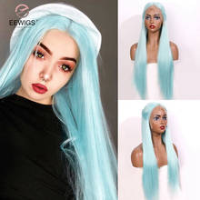 Pastel Blue Synthetic Lace Front Wig High Temperature Long Straight Lace Wig Glueless Lolita Cosplay Wigs For Women 2024 - buy cheap
