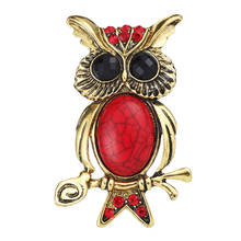 Red Rhinestone Owl Bird Horned Animal Brooch Pin Vintage Jewelry 2024 - buy cheap