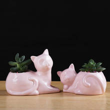 Maceta de cerámica creativa para gato, maceta de flores de gatito rosa, planta suculenta japonesa, maceta de Cactus, decoración de escritorio para el hogar y la Oficina, artesanía 2024 - compra barato
