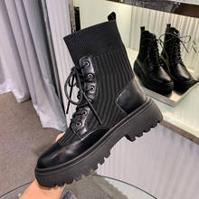 Женские ботинки на шнуровке; черная обувь на платформе; женские ботильоны; рыцарские сапоги в стиле пэчворк; теплые зимние ботинки «Челси»; botas mujer invierno; 2020 2024 - купить недорого