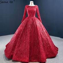 Vestido de baile de luxo dubai vermelho, vestido de noiva com design 2021, manga longa, lantejoulas, contas, feito sob encomenda 2024 - compre barato