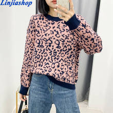 Women 2020 Fashion Leopard Print Loose Knitted Sweater Vintage Long Sleeve Animal Pattern Female Pullovers Chic Tops 2024 - buy cheap