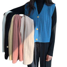 Vest Women Korean Spring Sweater Single Breasted Sleeveless Short All-match Female Coats Knitted V-Neck Regular Ladies Soft Tops 2024 - buy cheap