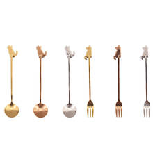 Cute Kitten Spoon And Fork Stainless Steel Coffee Spoon Dessert Cheese Fruit Fork Food Grade Party Kitchen Tool Dropshipping 2024 - buy cheap