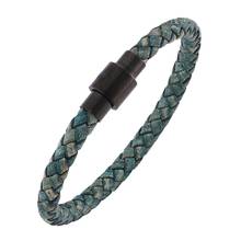 Fashion Men Jewelry Green Braided Leather Bracelet Bangle Stainless Steel Magnet Buckle Vintage Mens Leather Wristband SP0255GR 2024 - buy cheap