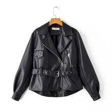 Autumn Women Faux Soft Leather Loose Jacket Coat Turndown Collar Zipper Pu Motorcycle Overcoat Female Rivet Punk Jacket Black 2024 - buy cheap