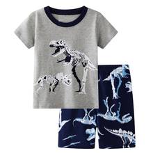 Cinza dinossauro 100% algodão cartoo manga curta t-shirts + shorts terno meninos e menina bebê tshirt + shorts pijamas conjunto baixo preço 2024 - compre barato