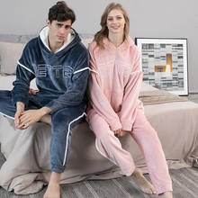 Couple Hoodie Flannel Pajamas Set Thick Pjama Women Men Winter Warm Sexy Sleepwear 2020 New Fashion Plush Homewear Clothes 2024 - buy cheap