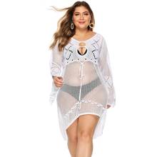 XL-4L Plus Size Women Swimsuit Cover Up White Crochet Beach Dress Long Sleeve Bathing Suit Cover Ups Tunic Bikini Cover Up 2020 2024 - buy cheap