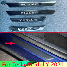 Panel de umbral de puerta lateral de acero inoxidable, placa de desgaste, Protector de cubierta embellecedora, para Tesla modelo Y 2021 2024 - compra barato