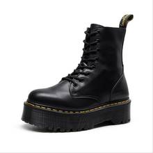 Jx687 botas femininas de couro genuíno, botas para motocicleta com fundo grosso e ponta redonda, para outono de 2019 2024 - compre barato