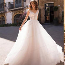 Boho Wedding Dresses 2021  V-Neck Appliques Lace A-Line Tulle Wedding Gown Beach Bridal Dress Backless  de novia 2024 - buy cheap