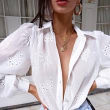 100% Cotton Shirt Women Hollow Out Buttons 2021 Casual White Long Sleeve Blouse Office Lady Shirts Embroidery Blusas Tops 2024 - buy cheap