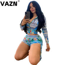 VAZN-Conjunto de ropa Bohemia para mujer, traje Sexy con cuello en V, manga larga con pantalón corto, 2020 2024 - compra barato