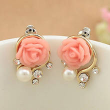 Women Sweet Fashion Earings Rose Shaped Artificial Pearl Stud Earrings 2024 - buy cheap