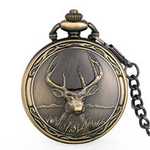 New Arrival Bronze Deer Quartz Pocket Watch Analog Pendant Necklace Unisex Watches Gift for Men Women Drop Shipping 2024 - buy cheap