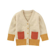 Chaqueta de punto con cuello en V para niño y niña, abrigo de un solo pecho con contraste de Color, otoño y primavera 2024 - compra barato