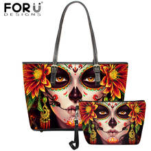 Projeto Mulheres Bolsas FORUDESIGNS O Dia dos Mortos Gothic Girl 3D 2 pçs/set Impressão Feminino Sacos de Ombro Lazer Saco Top-handle 2024 - compre barato