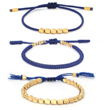 Conjunto de pulseras de la suerte budistas hechas a mano tibetanas originales para hombres y mujeres, nudos de cuerda azul con cuentas de cobre, pulsera trenzada de amuleto 2024 - compra barato