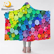 BlessLiving Colorful Hooded Blanket for Adults Microfiber Sherpa Blanket Watercolor Rainbow Circles Wearable Throw Blanket 2024 - buy cheap