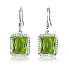 Szjinao Green Peridot Long Drop Earrings Silver 925 Olive Women Earring Square Gemstone With Diamond Boho Jewelry Wedding Party 2024 - buy cheap
