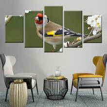 Nordic poster style HD canvas art wall living room bedroom home decoration painting 5 panel goldfinch and flower animal painting 2024 - buy cheap