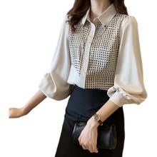 PERHAPS U Women Letter Print Turn-down Collar Long Sleeve Chiffon Blouse Casual Loose Shirt Feminina Blusa B3047 2024 - buy cheap